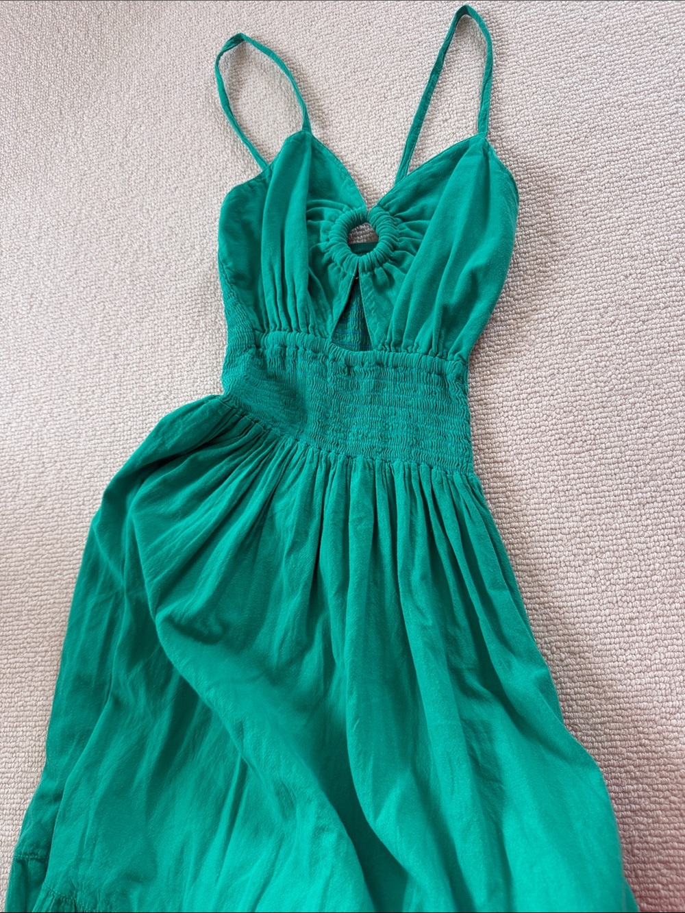 Sleeveless Emerald Green Maxi Dress with Smocked Waist